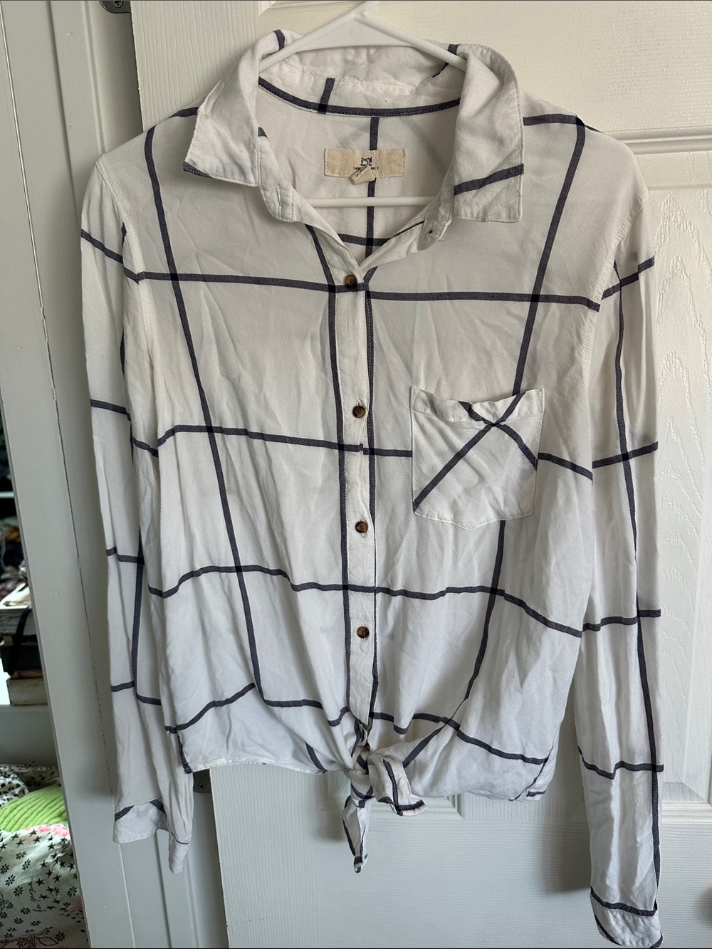 Thread & Supply White Button-Down Shirt with Navy Windowpane